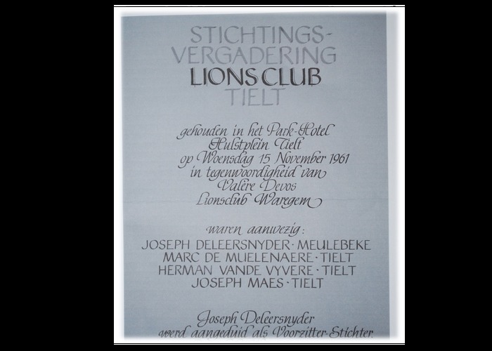 Oprichting Lions club Tielt 1961